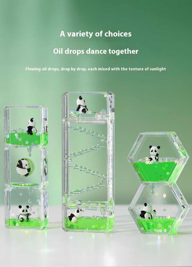 A cute panda-shaped stress-relieving oil-fall hourglass ornament, a three-dimensional oil-drop timer in the style of stairs, and a creative small gift for children
