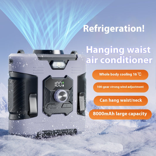 2025 New Model High-Speed Cooling Fan - Portable Neck & Waist Clip with Built-in Power Bank, Dual-Mode LED Light for Outdoor/Worksite - USB-C Rechargeable, IPX4 Waterproof